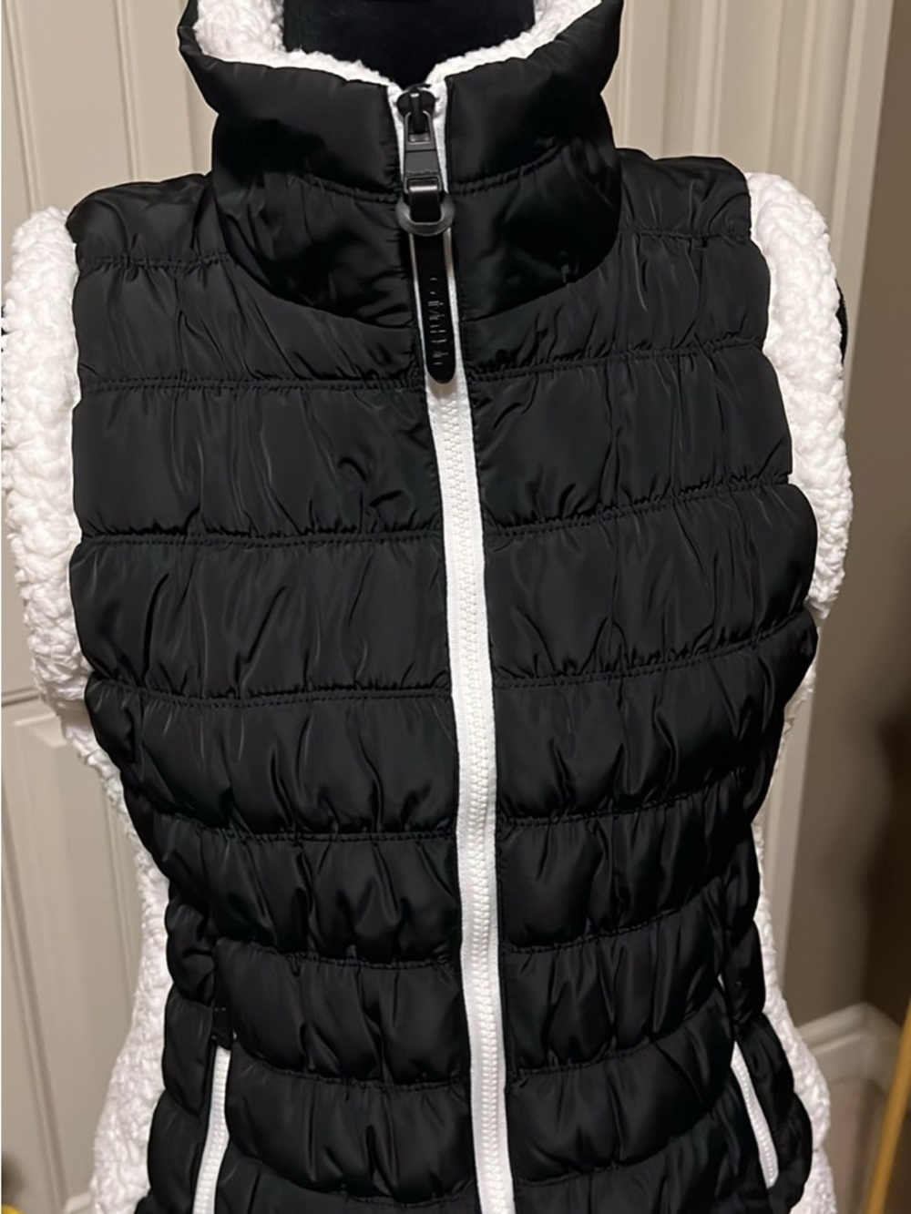 Calvin Klein Black Quilted Vest with White Sherpa Trim